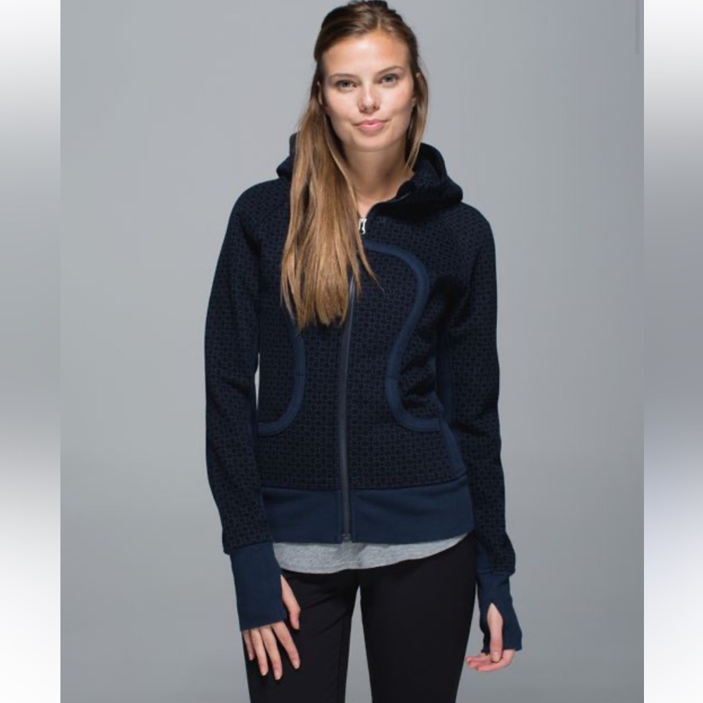 Lululemon Scuba Hoodie Navy And Black Geometric Zip-Up Size 12 Women’s Athletic